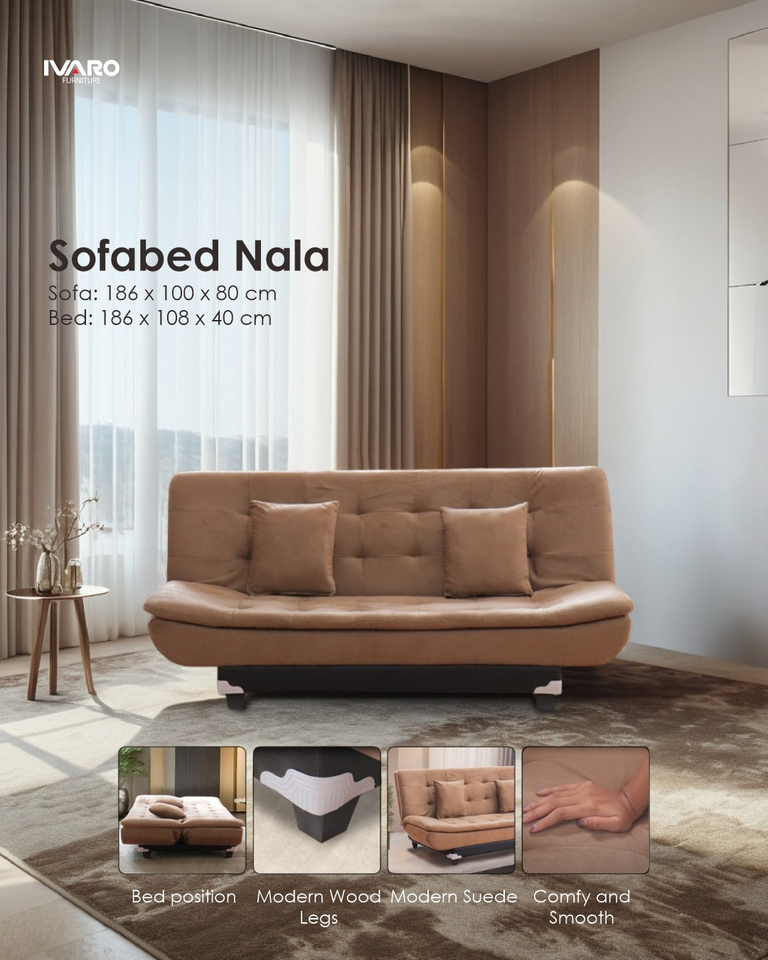 Sofa BED / Sofa Tidur / Sofa Kasur /SofaBed / Reklening NALA IVARO
